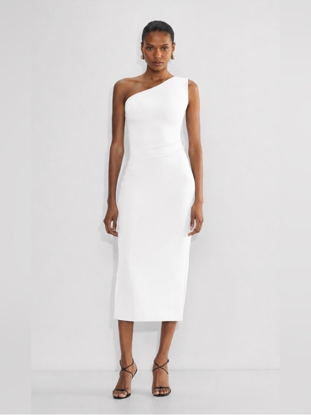 Aritzia Babaton Figure Knit Image One Shoulder White Dress Large